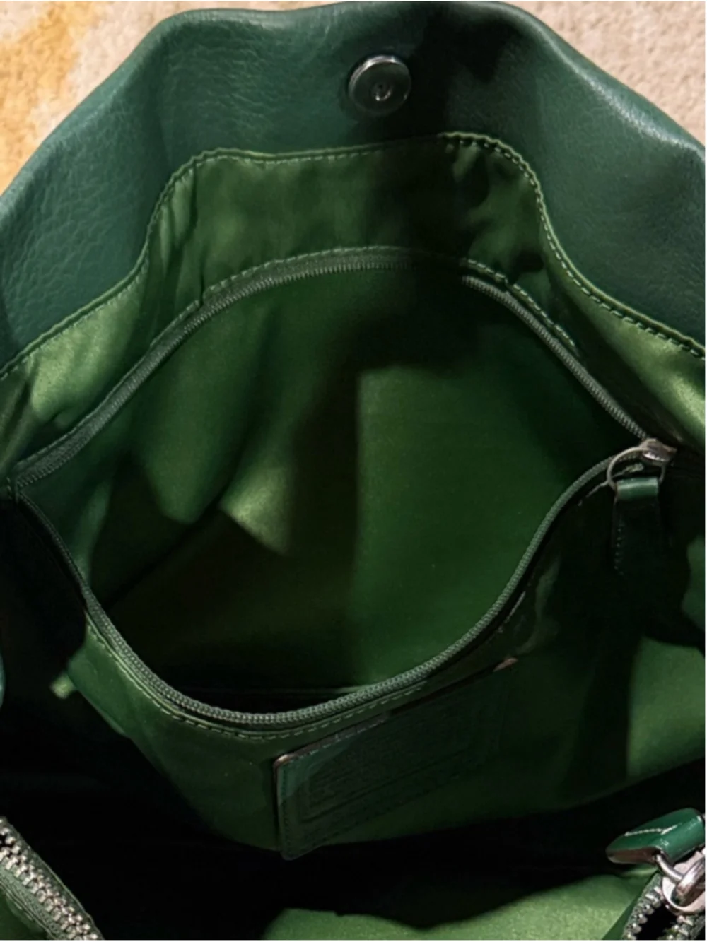 COACH Green Leather Satchel Carryall Pebbled Bag